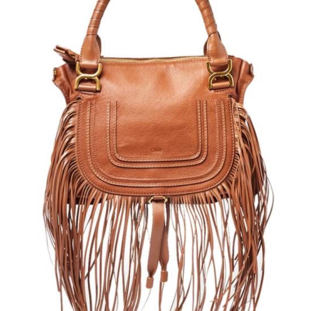 Chloe Brown Leather Satchel with Fringe (Medium)
